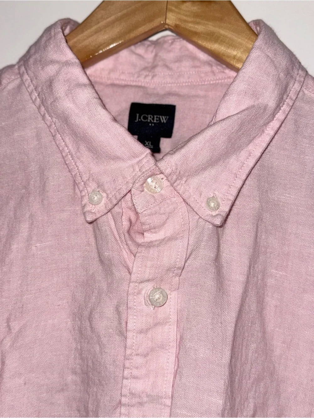 J Crew Men's XL light Pink Linen Cotton Button-down Long Sleeve Shirt Slim Fit